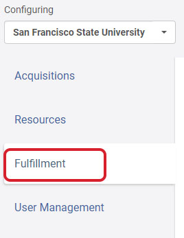 Fulfillment configuration menu